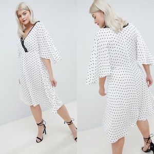 ASOS Curve Spot Lace Trim Kimono Midi Dress